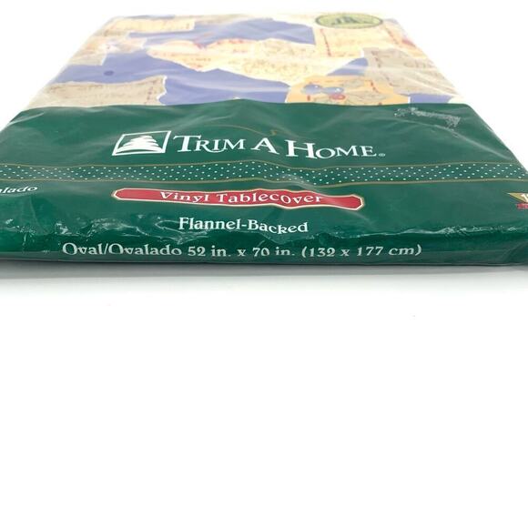 VTG NOS Trim A Home Christmas Vinyl Flannel Backed Table Cover Oval 52”x70” - Picture 7 of 7